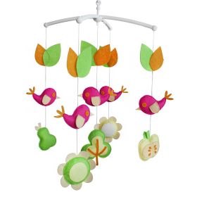 Baby Crib Mobile Pink Birds Green Trees Apple Flowers Handmade Musical Mobile Baby Shower Gift Nursery Decor