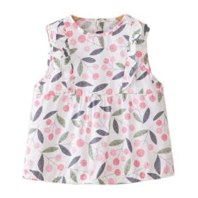 White Pink Cherry Baby's Inner Waterproof Apron Eating Smock Girl's Princess Smock Sleeveless Bib