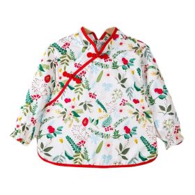 Chinese Style Baby Eating Bibs Inner Waterproof Kids Apron Girls Long Sleeve Painting Eating Smock,Green Red Leaves