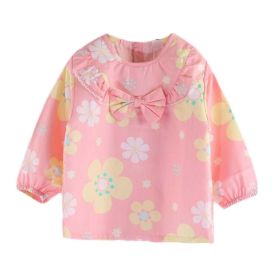 Pink Yellow Flower Baby Eating Smock Inner Waterproof Kids Bibs Long Sleeve Princess Apron