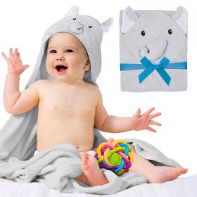 Hooded Baby Towels 33 x 33 Inch. Light Gray Terry Cotton Bath Towels Hooded with Elephant Face and Ears. Hooded Towels for Baby. Soft Toddler Towels f