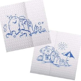 Disposable Towels 13" x 18". Pack of 500 Blue Cartoon Toes/White Waffle Towels Protectors. 2 ply Tissue with Polyback. Great Absorbency. Waterproof Mu