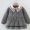 Black Grid Baby Smock Infant Eating Inner Waterproof Bib Girls Long Sleeve Painting Smock Apron