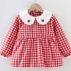 Red Grid Baby Eating Smock Infant Inner Waterproof Bibs Girls Long Sleeve Painting Smock Apron