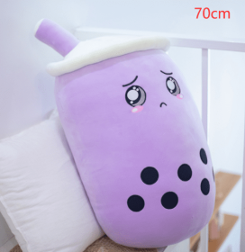 Cute Fruit Drink Plush Stuffed Soft Strawberry Milk Tea Plush Boba Tea Cup Toy Bubble Tea Pillow Cushion Kids Gift (Option: Purple-70CM)