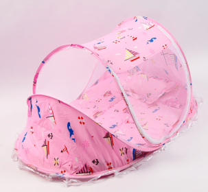 Foldable  Baby Bed Net With Pillow Net 2pieces Set (Option: Pink Boat)