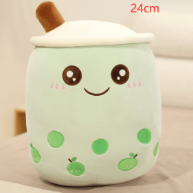 Cute Fruit Drink Plush Stuffed Soft Strawberry Milk Tea Plush Boba Tea Cup Toy Bubble Tea Pillow Cushion Kids Gift (Option: Green-24CM)