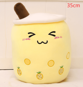 Cute Fruit Drink Plush Stuffed Soft Strawberry Milk Tea Plush Boba Tea Cup Toy Bubble Tea Pillow Cushion Kids Gift (Option: Yellow-35CM)