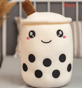 Cute Fruit Drink Plush Stuffed Soft Strawberry Milk Tea Plush Boba Tea Cup Toy Bubble Tea Pillow Cushion Kids Gift (Option: White-70CM)