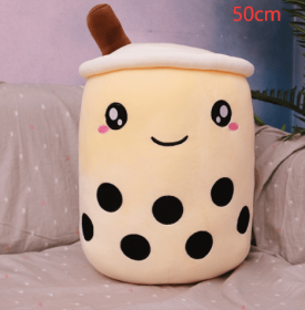 Cute Fruit Drink Plush Stuffed Soft Strawberry Milk Tea Plush Boba Tea Cup Toy Bubble Tea Pillow Cushion Kids Gift (Option: light coffee-50cm)