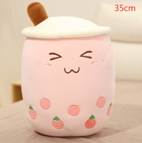 Cute Fruit Drink Plush Stuffed Soft Strawberry Milk Tea Plush Boba Tea Cup Toy Bubble Tea Pillow Cushion Kids Gift (Option: Pink-35CM)