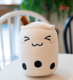 Cute Fruit Drink Plush Stuffed Soft Strawberry Milk Tea Plush Boba Tea Cup Toy Bubble Tea Pillow Cushion Kids Gift (Option: White triangle eyes-24cm)