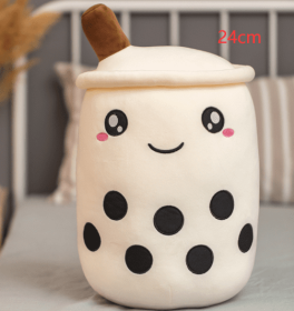 Cute Fruit Drink Plush Stuffed Soft Strawberry Milk Tea Plush Boba Tea Cup Toy Bubble Tea Pillow Cushion Kids Gift (Option: White-24CM)