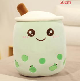 Cute Fruit Drink Plush Stuffed Soft Strawberry Milk Tea Plush Boba Tea Cup Toy Bubble Tea Pillow Cushion Kids Gift (Option: Green-50CM)