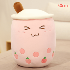 Cute Fruit Drink Plush Stuffed Soft Strawberry Milk Tea Plush Boba Tea Cup Toy Bubble Tea Pillow Cushion Kids Gift (Option: Pink-50CM)