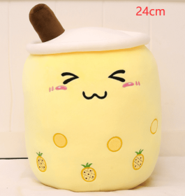 Cute Fruit Drink Plush Stuffed Soft Strawberry Milk Tea Plush Boba Tea Cup Toy Bubble Tea Pillow Cushion Kids Gift (Option: Yellow-24CM)