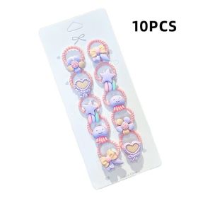 10pcs/set Girls Cartoon Nylon Scrunchie Kids Ponytail Holder Hair Bands Rubber Band Headband Fashion Hair Accessories (Color: A- 5)