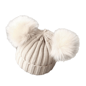 Cute Pompom Baby Hat Warm Winter Knitted Kids Baby Girl Boy Beanie Cap Solid Outdoor Infant Toddler Children Hat Bonnet (Color: Beige, size: 1-3 Years)