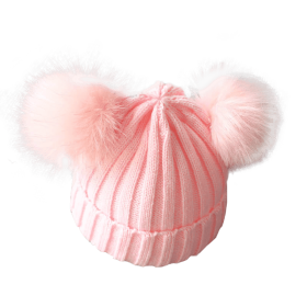 Cute Pompom Baby Hat Warm Winter Knitted Kids Baby Girl Boy Beanie Cap Solid Outdoor Infant Toddler Children Hat Bonnet (Color: Pink, size: 1-3 Years)