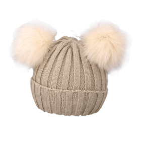 Cute Pompom Baby Hat Warm Winter Knitted Kids Baby Girl Boy Beanie Cap Solid Outdoor Infant Toddler Children Hat Bonnet (Color: Khaki, size: 1-3 Years)