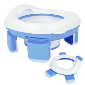 Portable Toddler Potty Toilet Foldable Potty Training Seat Cover with Splash Guard (Color: Blue)