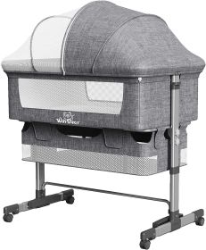 Baby Bassinet Bedside Sleeper 3 in 1 Bedside Crib, Adjustable Portable Bed for Infant/Baby/Newborn,with Mosquito Nets, Large Storage Bag (Color: Gray)