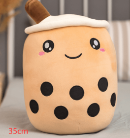 Cute Fruit Drink Plush Stuffed Soft Strawberry Milk Tea Plush Boba Tea Cup Toy Bubble Tea Pillow Cushion Kids Gift (Option: Brown-35CM)