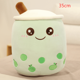 Cute Fruit Drink Plush Stuffed Soft Strawberry Milk Tea Plush Boba Tea Cup Toy Bubble Tea Pillow Cushion Kids Gift (Option: Green-35CM)